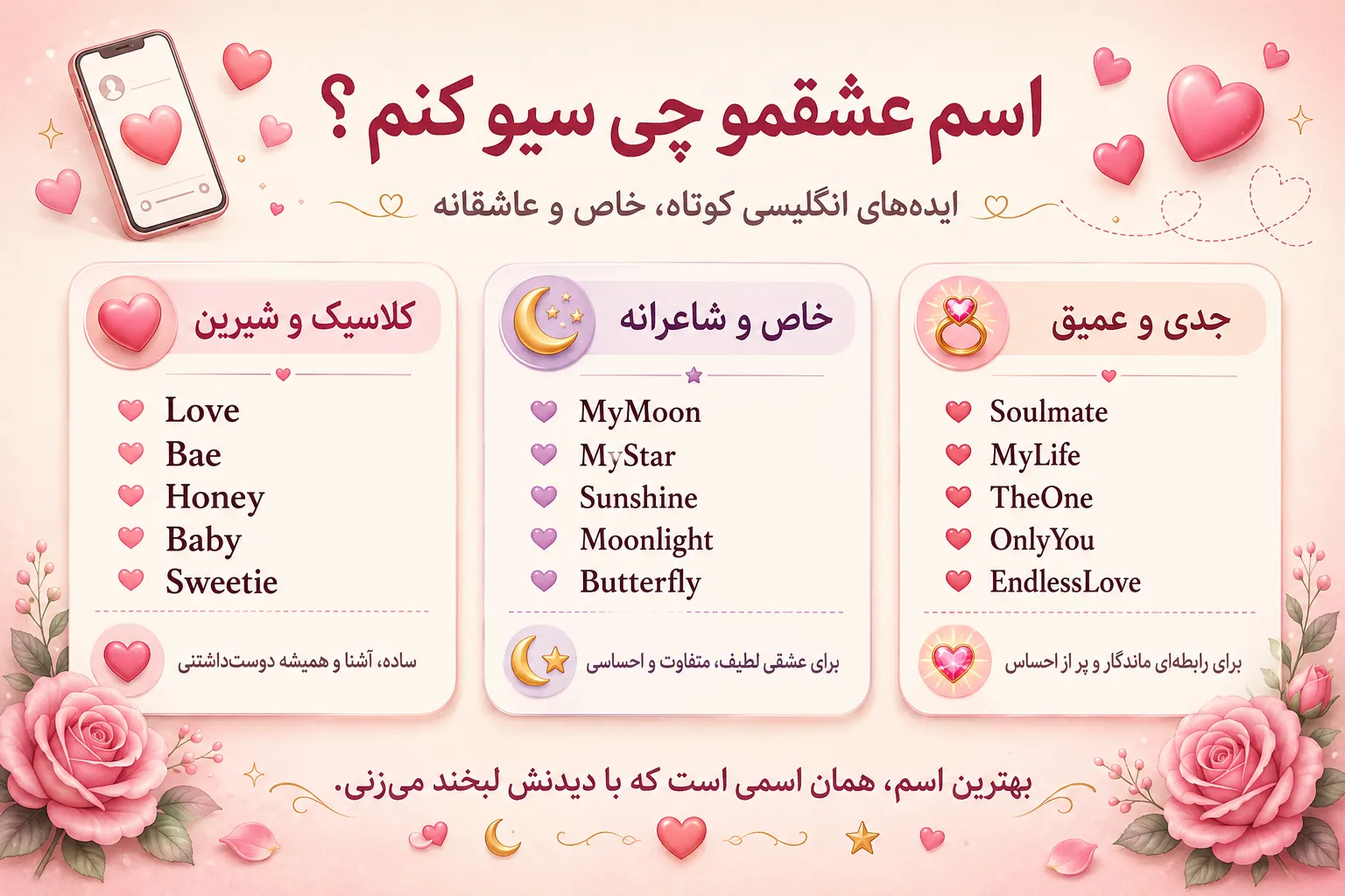 اسم عشقمو چی سیو کنم به انگلیسی کوتاه؟
